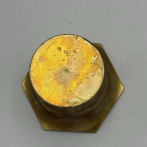 Vtg Solid Brass Mortar and Pestle Set Hexagon Top Shape Apothecary 1.5" T - Picture 7 of 9